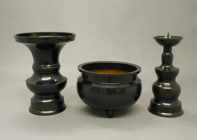 小仏壇用　黒光色3点セット（香炉３寸セット）