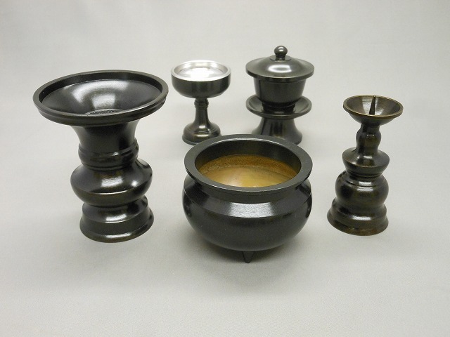 小仏壇用　黒光色5点セット（香炉３寸セット）