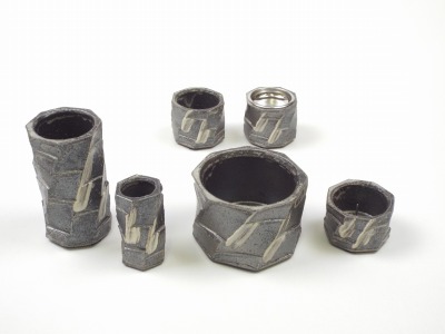信楽焼　黒はけ面取り６具足　国産仏具セット