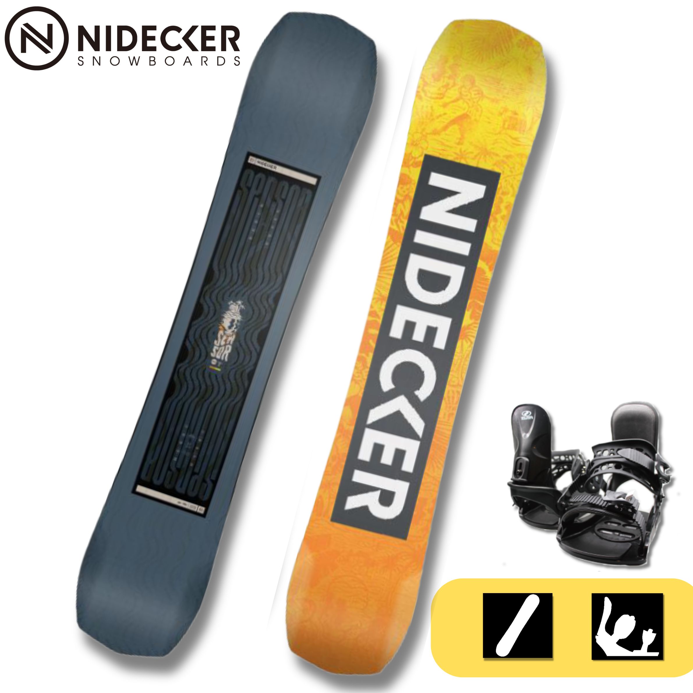 最終価格 2425モデル 【NIDECKER】SENSOR　メンズ　レディース　初級者～中上級者向け　ナイデッカー　２点セット　ハイブリッドキャンバー　ロッカー　ツインチップ　ミドルフレックス　オールラウンド　パーク　ジブ　カービング【147cm】