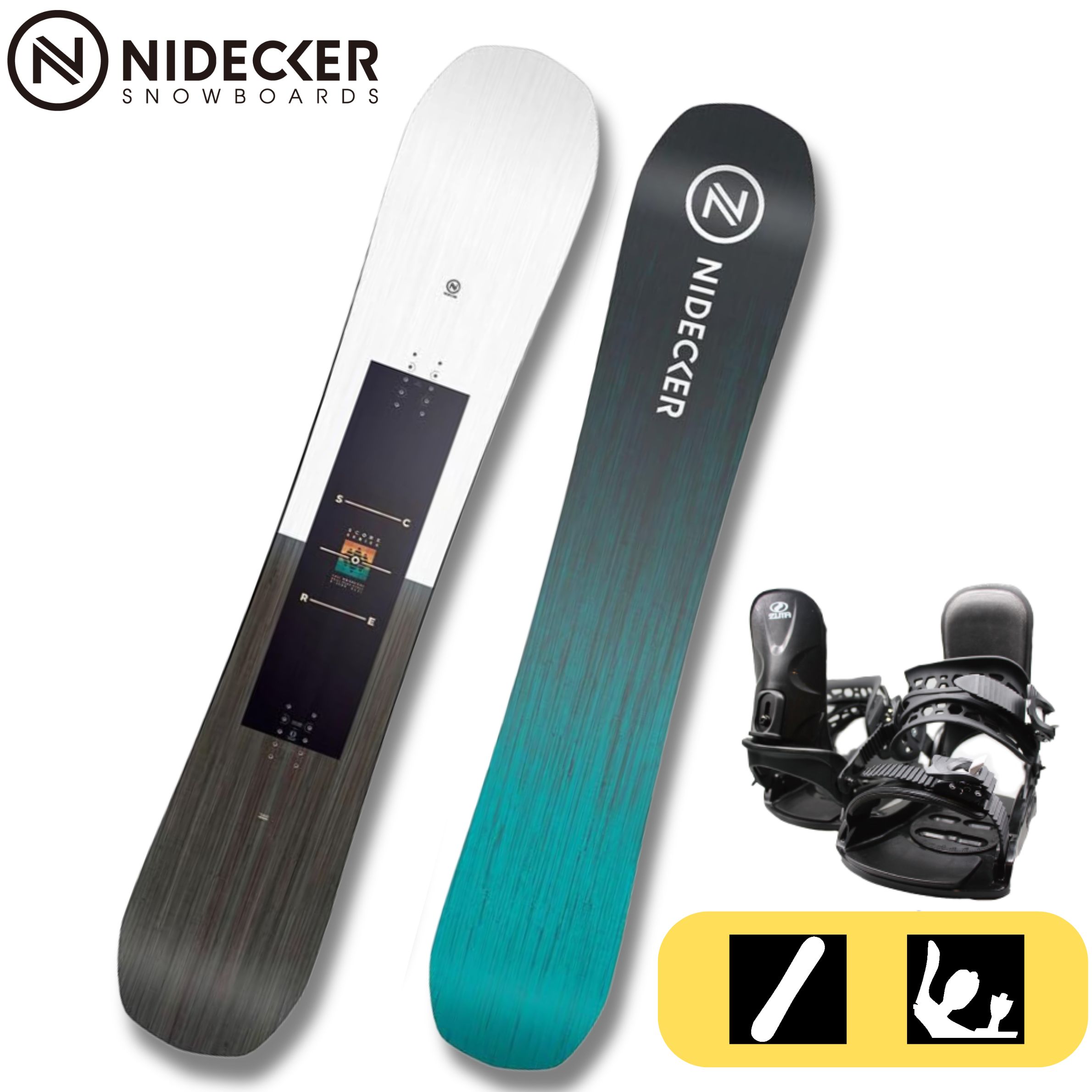 最終価格 2425モデル 【NIDECKER】SCORE 　初級者～中上級者向け　ナイデッカー　２点セット　ハイブリッドキャンバー　ロッカー　ディレクショナルツイン　ソフトフレックス　メンズ　レディース　オールラウンド　パーク　ジブ　カービング【149cm,152cm,156cm,159cm】