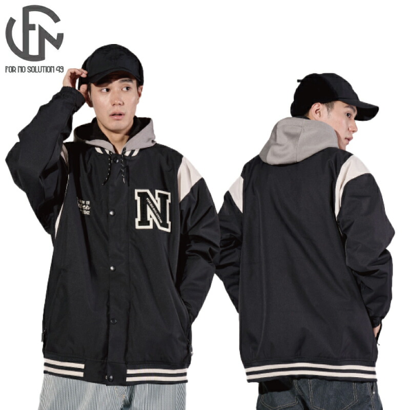 【50%OFF】【25model】For No Solution 49 FN-2414 STADIUM JACKETスタジアムジャケット　Detachable HOOD Unisex スノーウェア スノーボードウェア スキーウェア BLK black