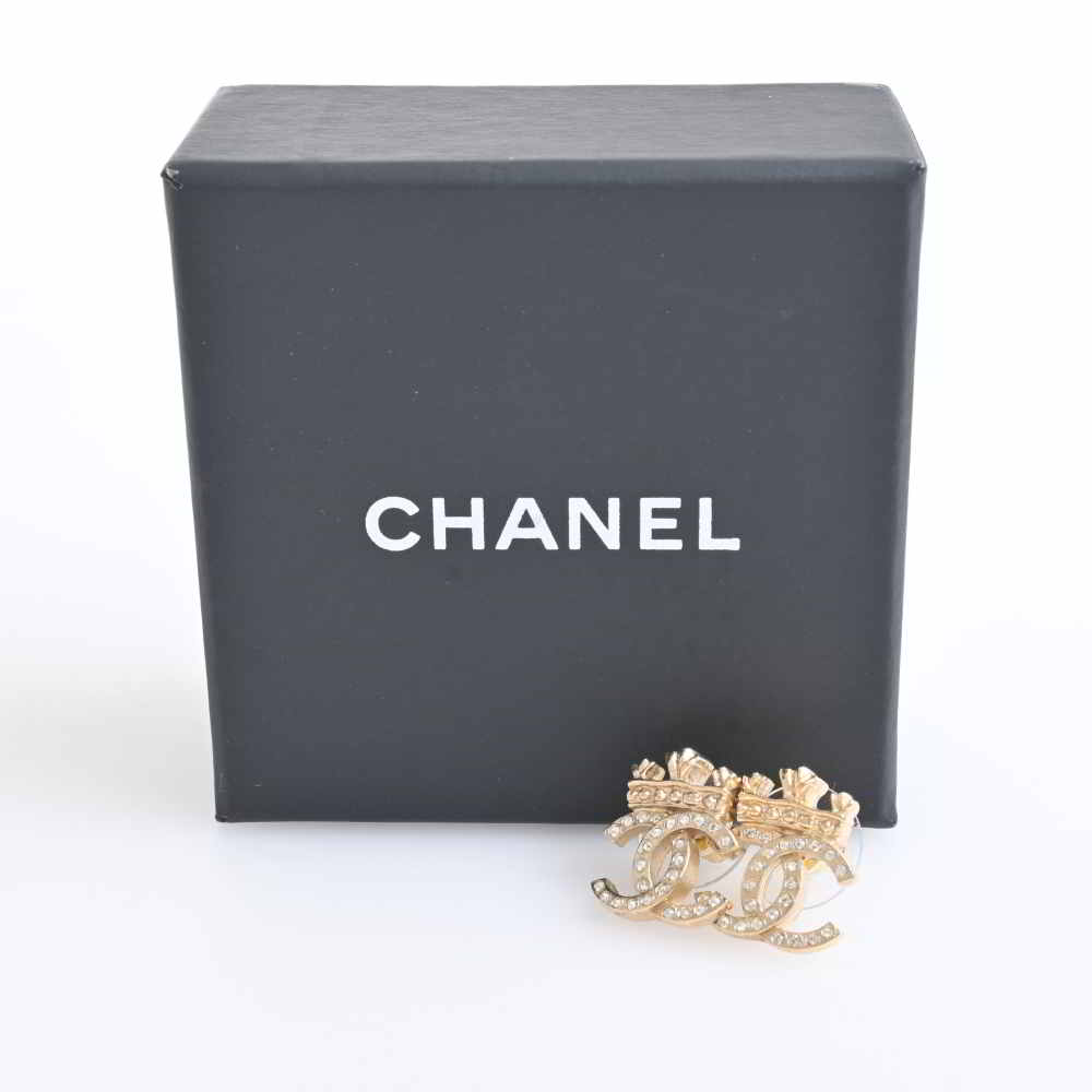 CHANEL シャネル ラインストーン メタル ピアス ゴールド クラウン