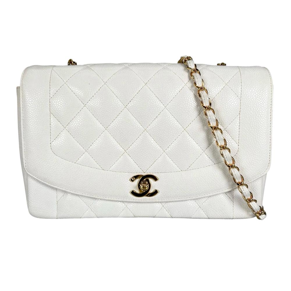 シャネル ショルダーバッグ レディース ダイアナ25 チェーンショルダー 3番台 斜め掛け ココマーク CHANEL ホワイト 白 美品【中古品】｜VINTAGE BRAND TOKYO