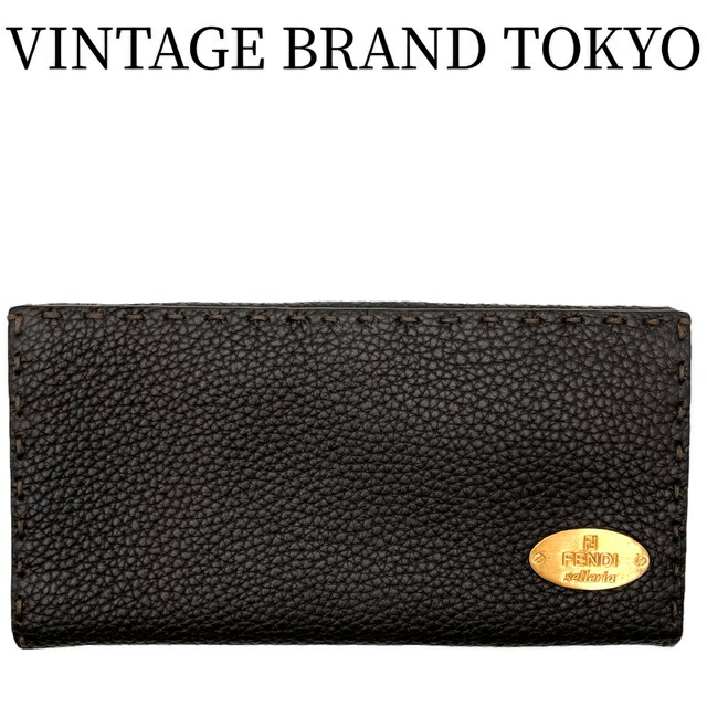 フェンディ 二つ折り財布 メンズ 長財布 Wホック セレリア ロゴプレート Moro Fendi 8m0144 レザー ブラウン 茶 ゴールド金具 定番 良質