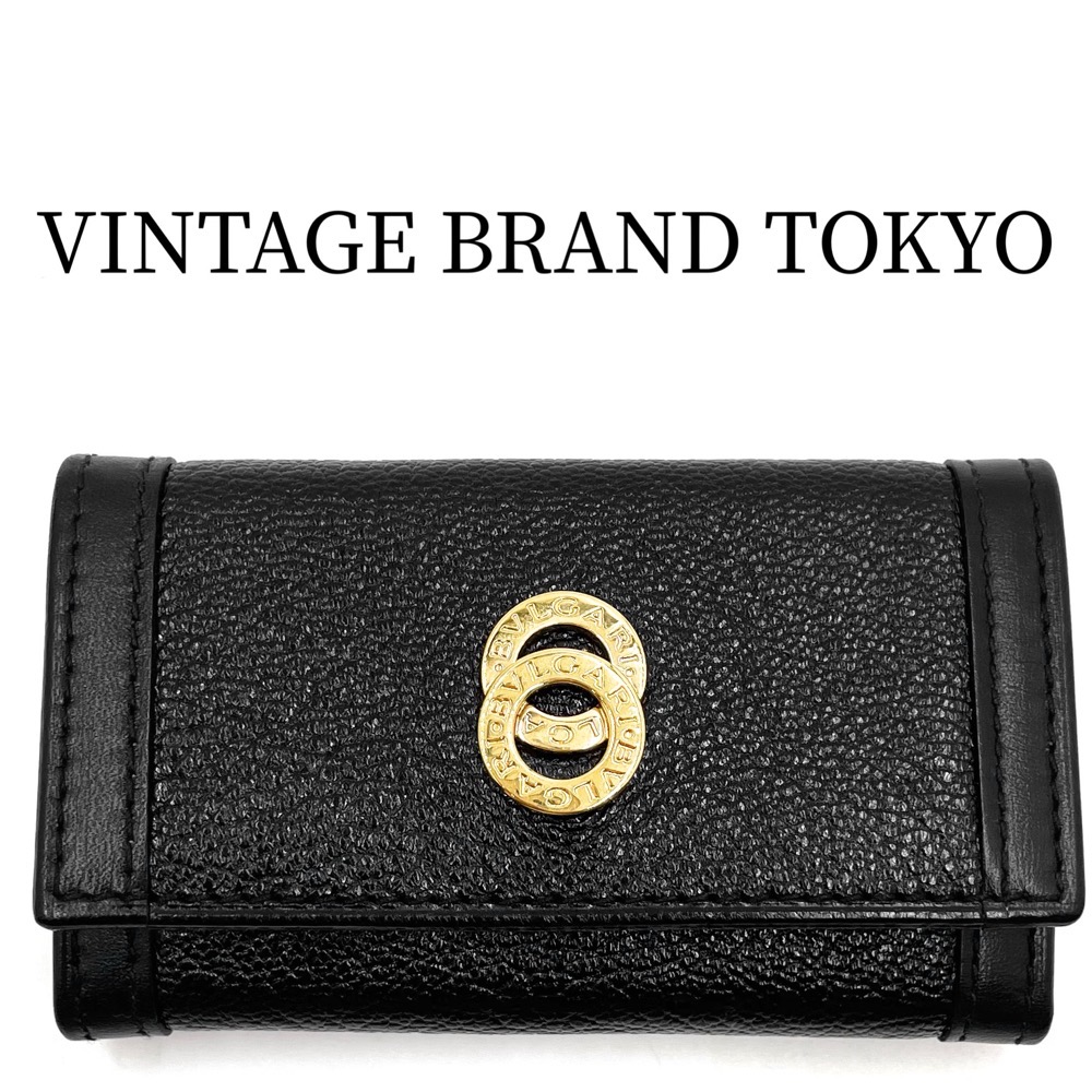 人気no 1 本体 ブルガリ キーケース メンズ 4連 Doppio Tondo ドッピオトンド ダブルリング Bvlgari レザー ブラック 黒 ゴールド金具 ギフト 美品 Fucoa Cl