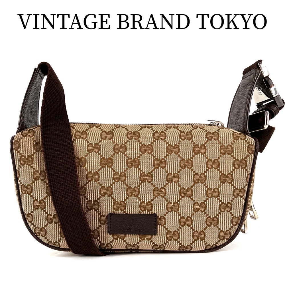 ブランド買うならブランドオフ グッチ ボディバッグ メンズ ウエストポーチ ショルダーバッグ Gucci Ggキャンバス ベージュ シルバー金具 定番 Fucoa Cl