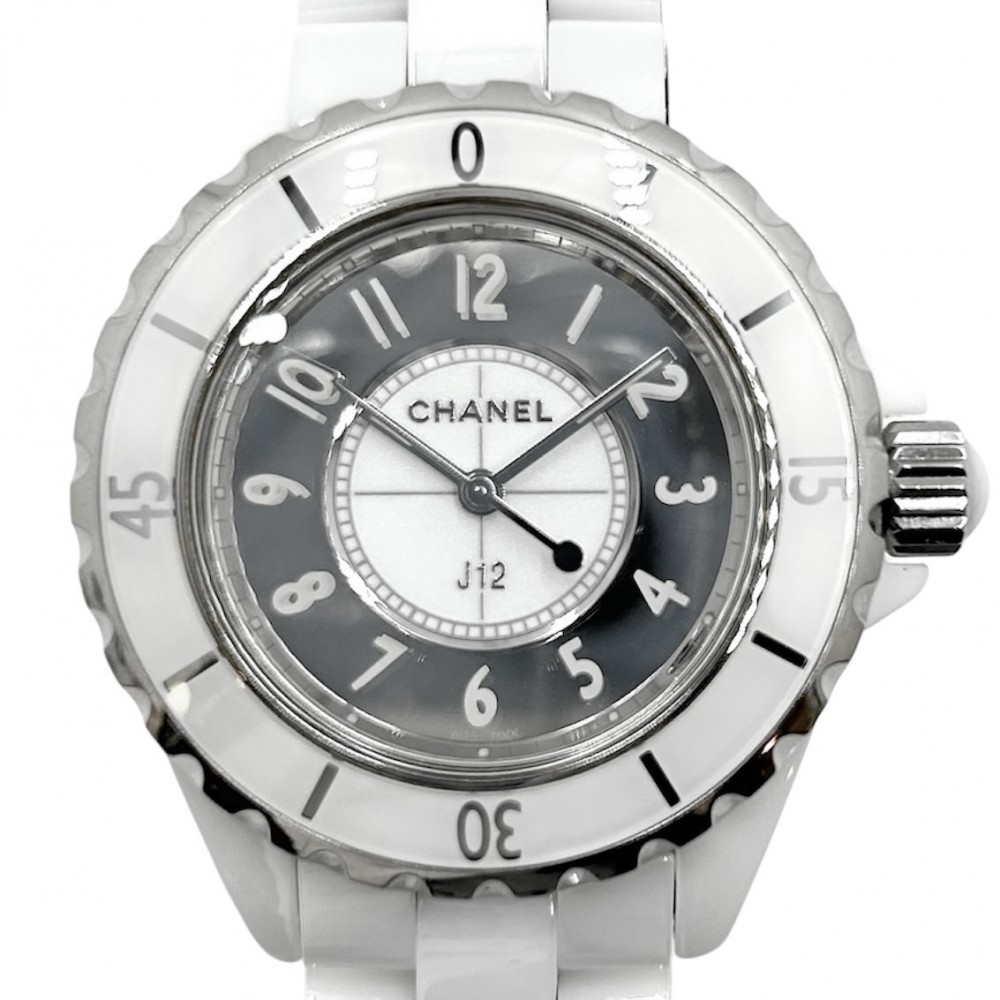 【エントリーでポイント10倍】 シャネル 腕時計 メンズ J12 ミラー 33MM 白文字盤 QZ CHANEL H4861 クオーツ セラミック ホワイト 白 美品【中古品】