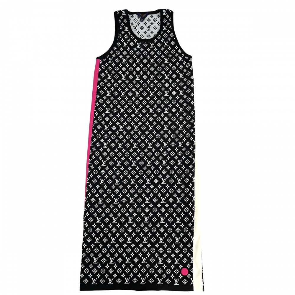 Louis Vuitton モノグラム ツイード ショートスリーブ Aライン ワンピース ドレス ブラック 40 (206012