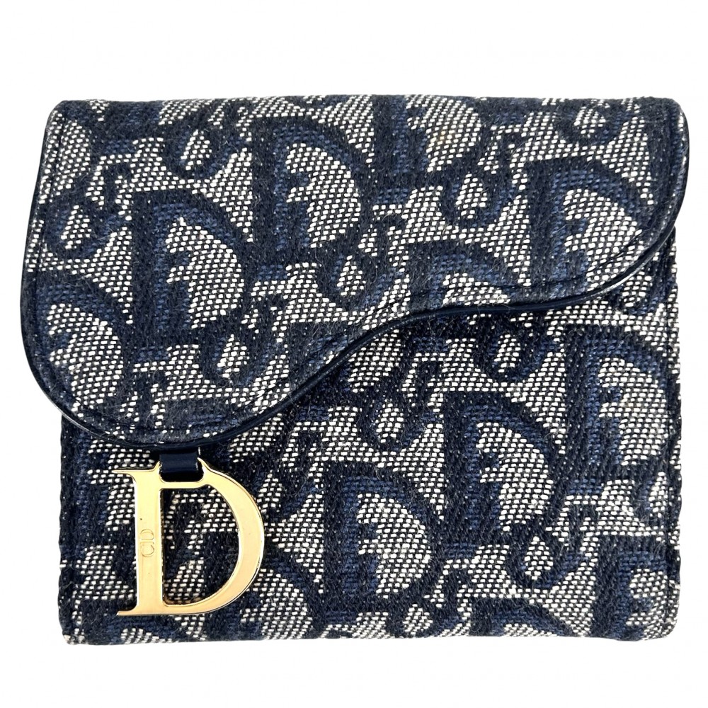 DIOR サドル オブリーク キャンバス コンパクトウォレット 三つ折り財布 ネイビー (198333