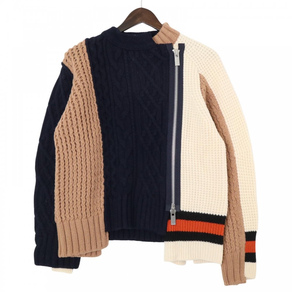 サカイ Sacai☆袖切り替えスウェット ジップデザイン アシンメトリー SACAI＜サカイ＞コンビネーション ジップアップスウェット