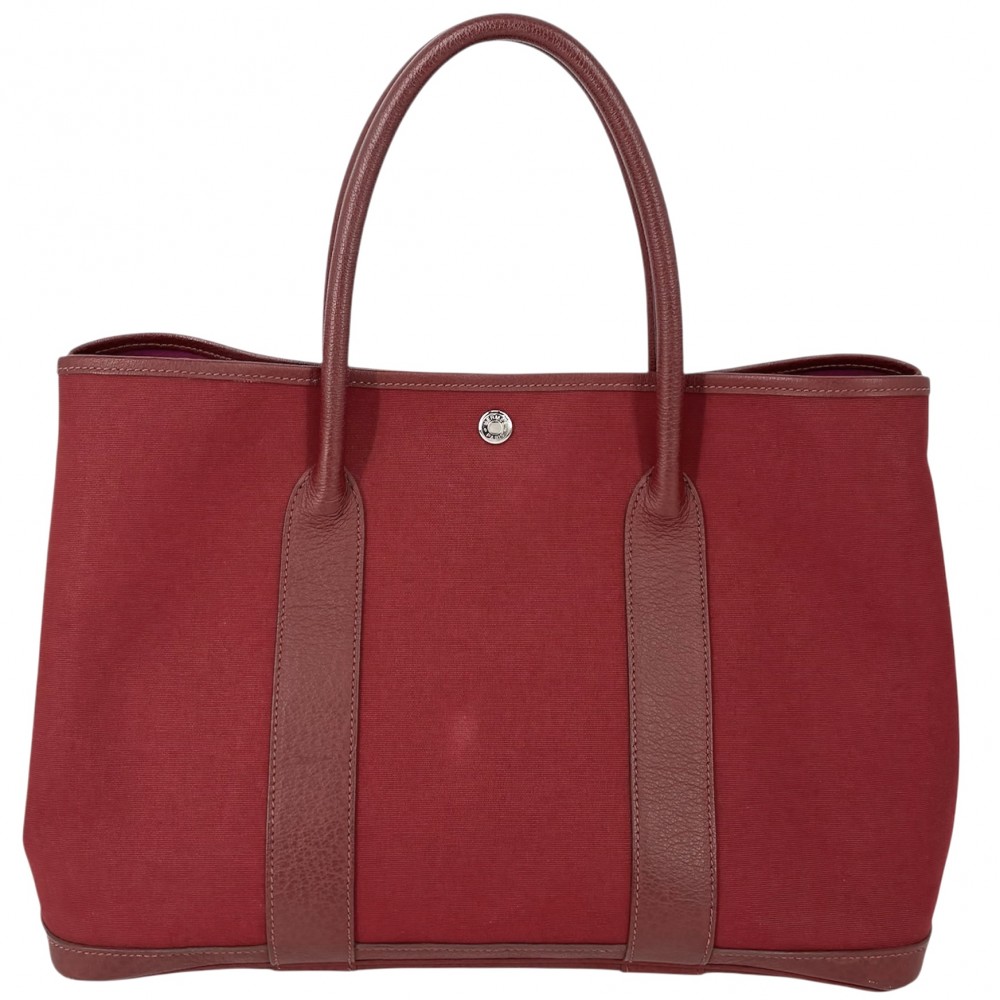 【大売出し】 エルメス ハンドバッグ レディース ガーデンパーティPM トートバッグ 肩掛け 鞄 かばん HERMES □J刻印 キャンバス レザー ボルドー ピンクパープル シルバー金具2006年【中古品】｜VINTAGE BRAND TOKYO