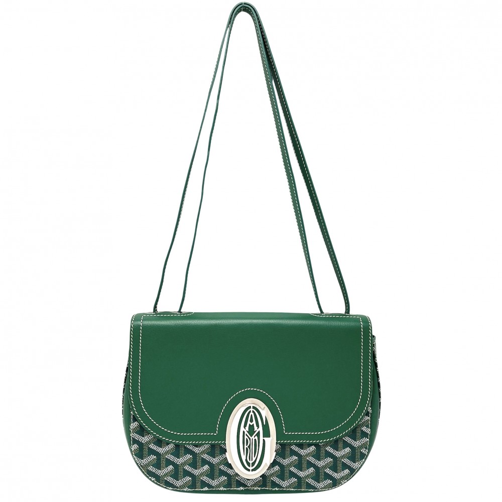 ゴヤール ショルダーバッグ レディース サック233 PM 膝掛け 曲がった掛け GOYARD 233SH2PMLTY09CL09P PVC上塗り帆布  なめし革   緑であること 緑 しろがね色金具【中古品】 レディースバッグ-ショルダーバッグ・メッセンジャーバッグ
