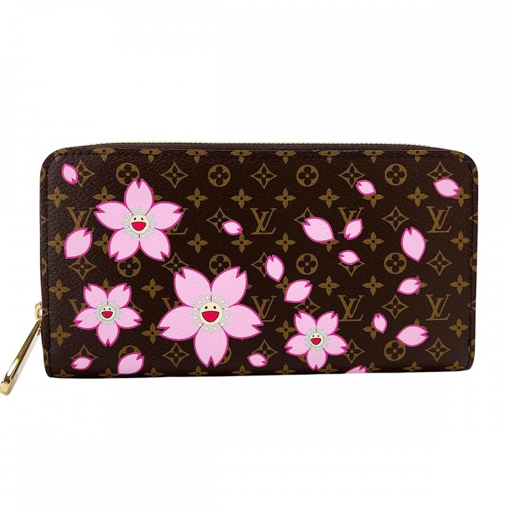 【エントリーでポイント10倍】 ルイヴィトン 長財布 レディース LV×TM ジッピーウォレット チェリーブロッサム ラウンドファスナー ×村上隆 サクラブラウン LOUIS VUITTON M13433 モノグラムキャンバス ブラウン 茶 ピンク ゴールド金具 美品【中古品】