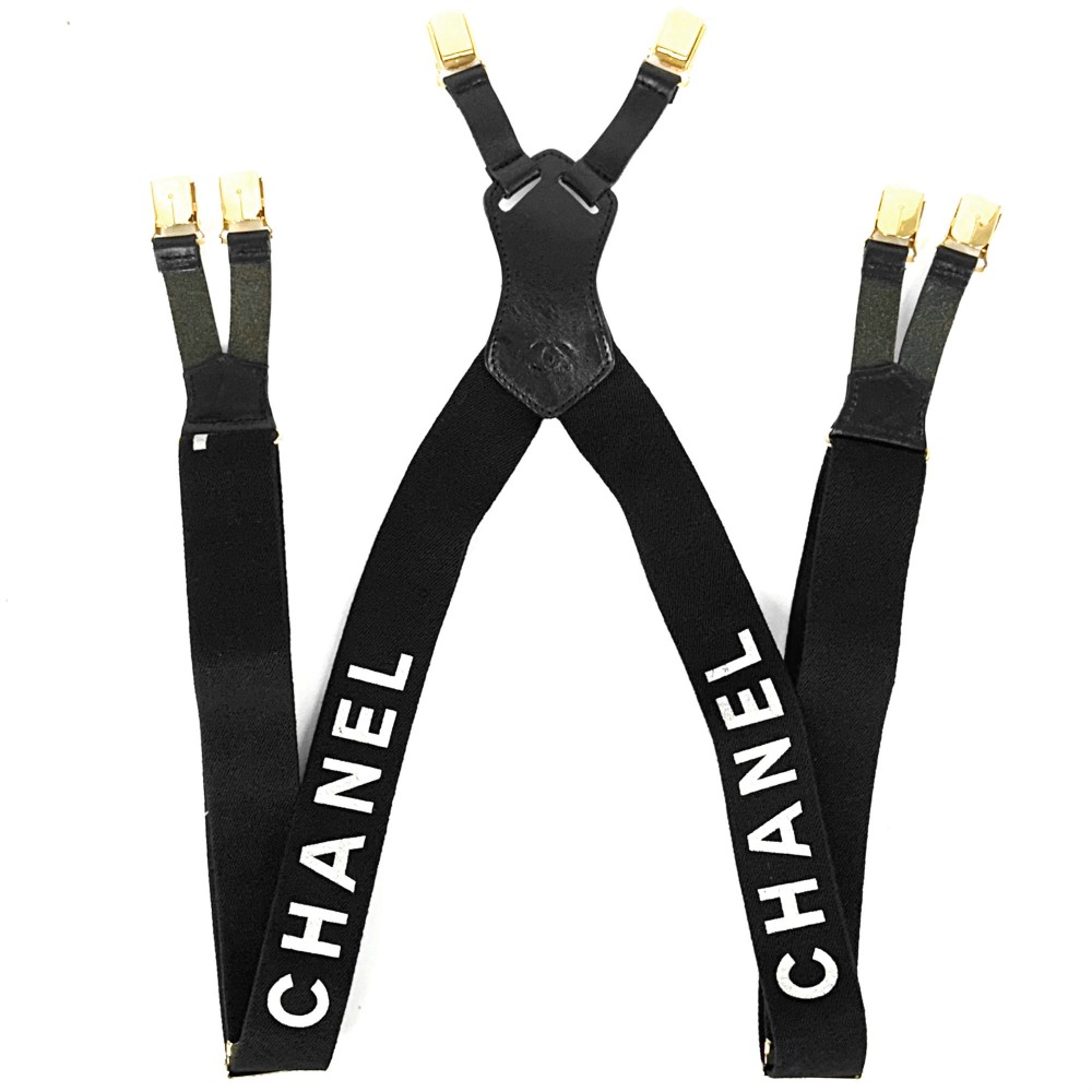 CHANEL サスペンダー 黒 ロゴ入り 箱付き CHANEL ロゴ入 サスペンダー - メルカリ