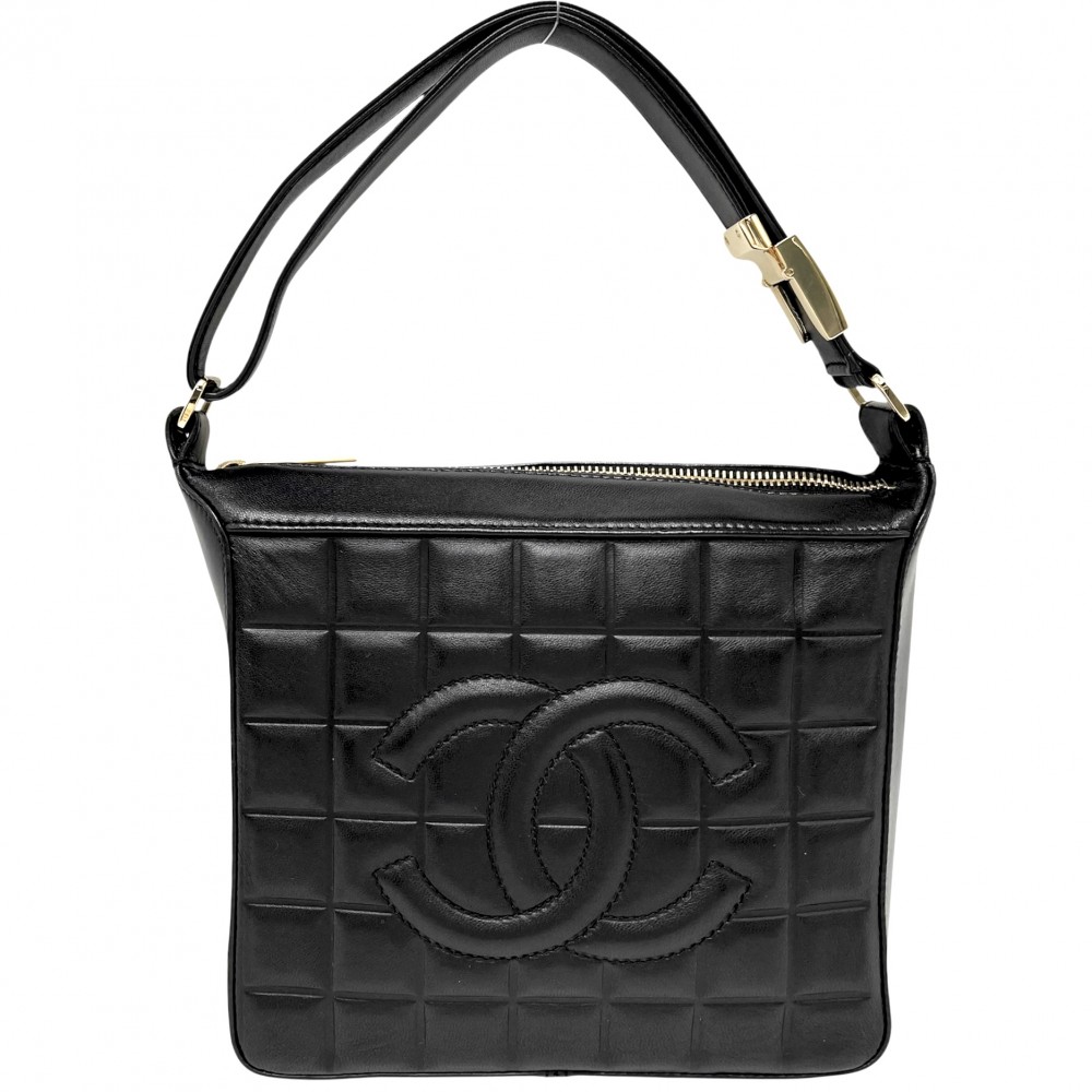 シャネル ハンドバッグ レディース チョコバー ココマーク セミショルダーバッグ CHANEL レザー    ブラック 黒 ゴールド金具【中古品】
