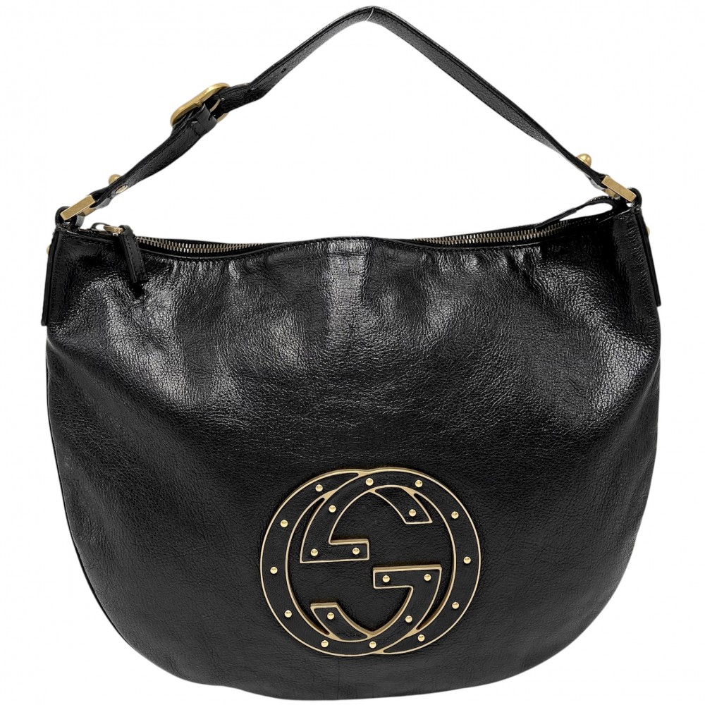 GUCCI　レザー　インターロッキング　セミショルダー　ワンショルダーバッグ　黒 GUCCI グッチ ワン ショルダーバッグ 001.3814.002122 黒 ブラック