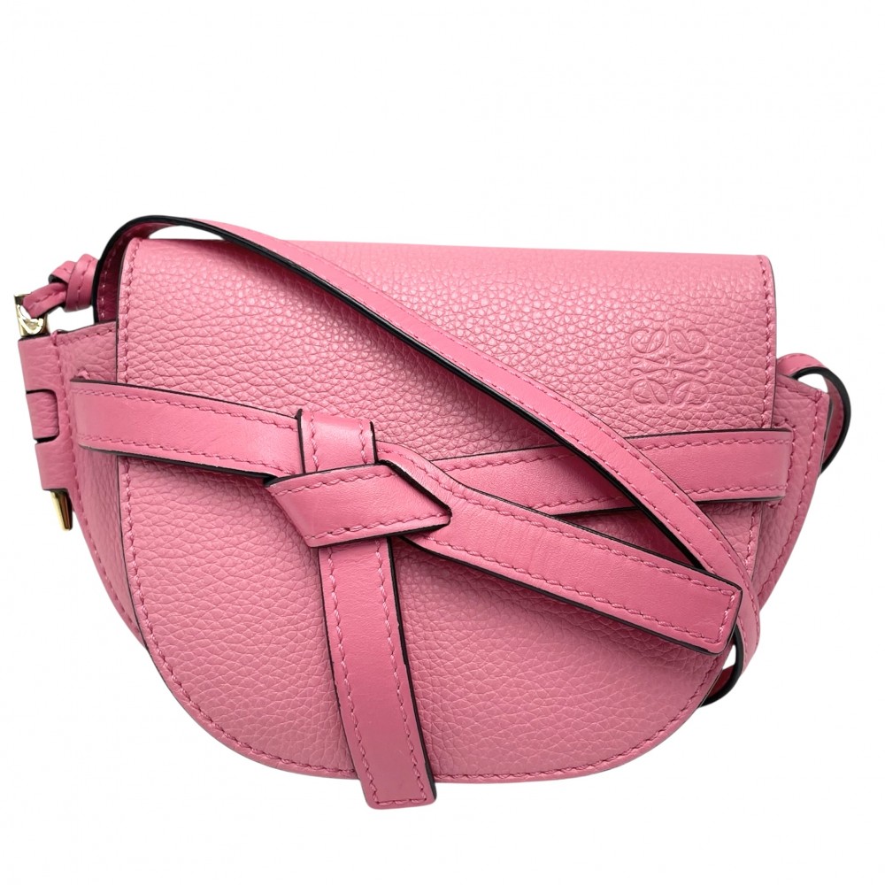 ロエベ ショルダーバッグ レディース アナグラム ゲートバッグミニ 肩掛け LOEWE レザー    ピンク ゴールド金具【中古品】