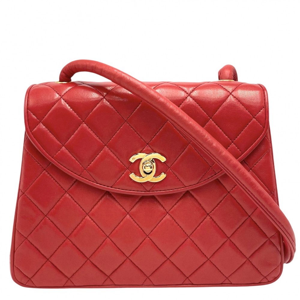 シャネル ショルダーバッグ レディース マトラッセ ココマーク ターンロック 肩掛け 斜め掛け CHANEL ラムスキン    レッド 赤 ゴールド金具【中古品】
