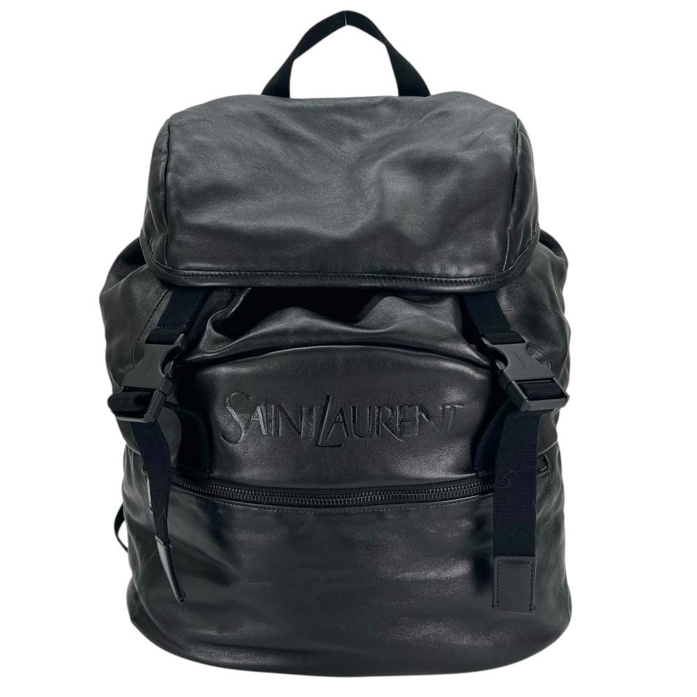 【大売出し】 サンローランパリ 背嚢 メンズ うしろ側容器に並べる SAINT LAURENT PARIS なめし革  ナイロン   黒いこと 黒 黒いこと金具【中古品】