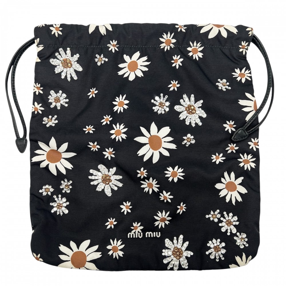 美品☆ miumiu 巾着　ポーチ　バッグ　花柄　水色　白　ホワイト　ゴールド 楽天市場】ミュウミュウ MIUMIU ポーチ 巾着ポーチ キャンバス