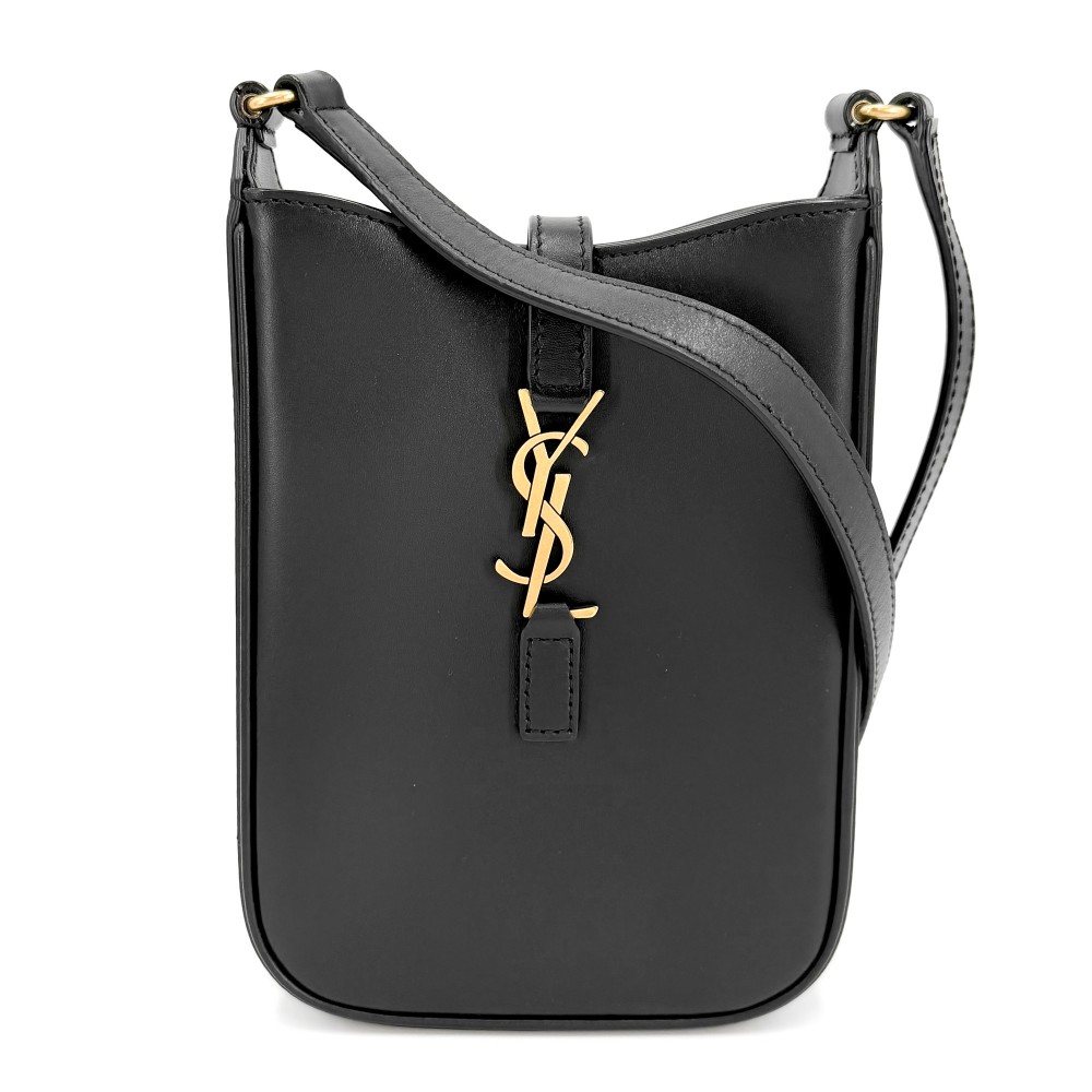 【エントリーでポイント10倍】 イヴ・サンローラン ショルダーバッグ レディース YSLロゴ LE 5 A 7 肩掛け 斜め掛け YVES SAINT LAURENT 735214 レザー ブラック 黒 ゴールド金具【中古品】