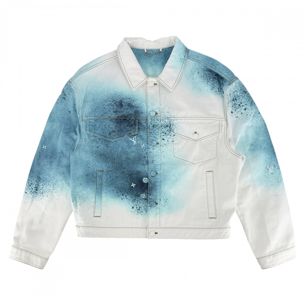 【大売出し】 ルイヴィトン デニムジャケット メンズ スプレーデニムジャケット アウター モノグラム 服 LOUIS VUITTON 52 RM231M U14 HOA10W ホワイト 白 ブルー 青 ゴールド金具 コットン 春 秋【中古品】|VINTAGE BRAND TOKYO