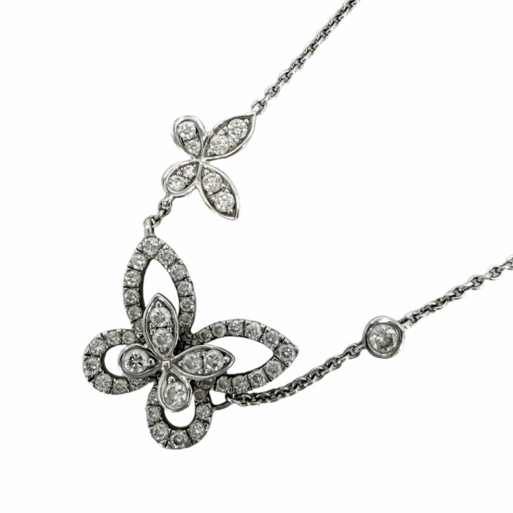 【エントリーでポイント10倍】 グラフ ネックレス レディース ダブル バタフライ シルエット ペンダント ジュエリー アクセサリー アジャスター付き 18金WG Au750 GRAFF K18ホワイトゴールド ダイヤモンド0.53ct 約5.0g 美品【中古品】