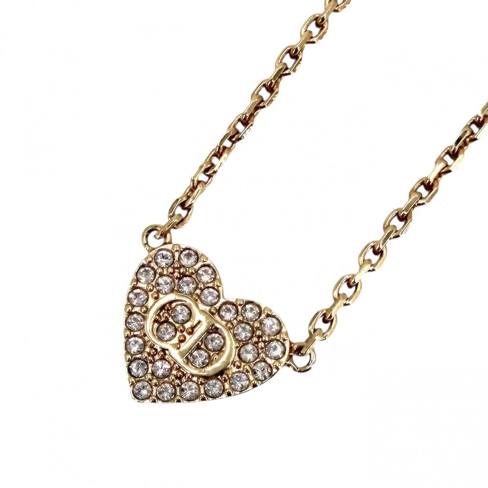 【エントリーでポイント10倍】 ディオール ネックレス レディース Clair D Lune ハート アクセサリー ペンダント アジャスター付き Dior クリスタル メタル ピンクゴールド 約4.8g 美品【中古品】