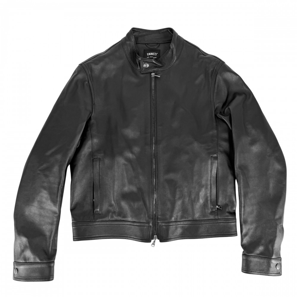 【大売出し】 ライダースジャケット メンズ エンメティ シングルライダースジャケット ユリ　JURI EMMETI レザージャケット アウター アパレル 服 46 ブラック 黒 ガンメタル金具 ラムスキン ポリエステル 春 秋【中古品】｜VINTAGE BRAND TOKYO