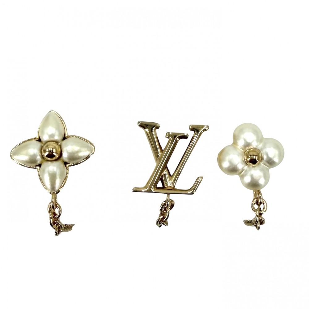 【エントリーでポイント10倍】 ルイヴィトン ピアス レディース LVフローラグラム 3個セット アクセサリー LOUIS VUITTON M03015 ゴールド ホワイト 白 約4.1g【中古品】