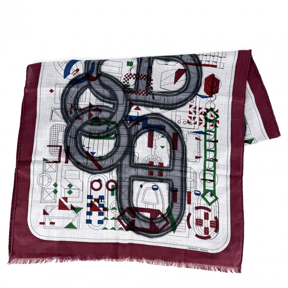 【エントリーでポイント10倍】 エルメス スカーフ レディース レクタングルアンプリムール ストール ショール HERMES H693245T カシミヤ シルク グレー レッド 赤 美品【中古品】