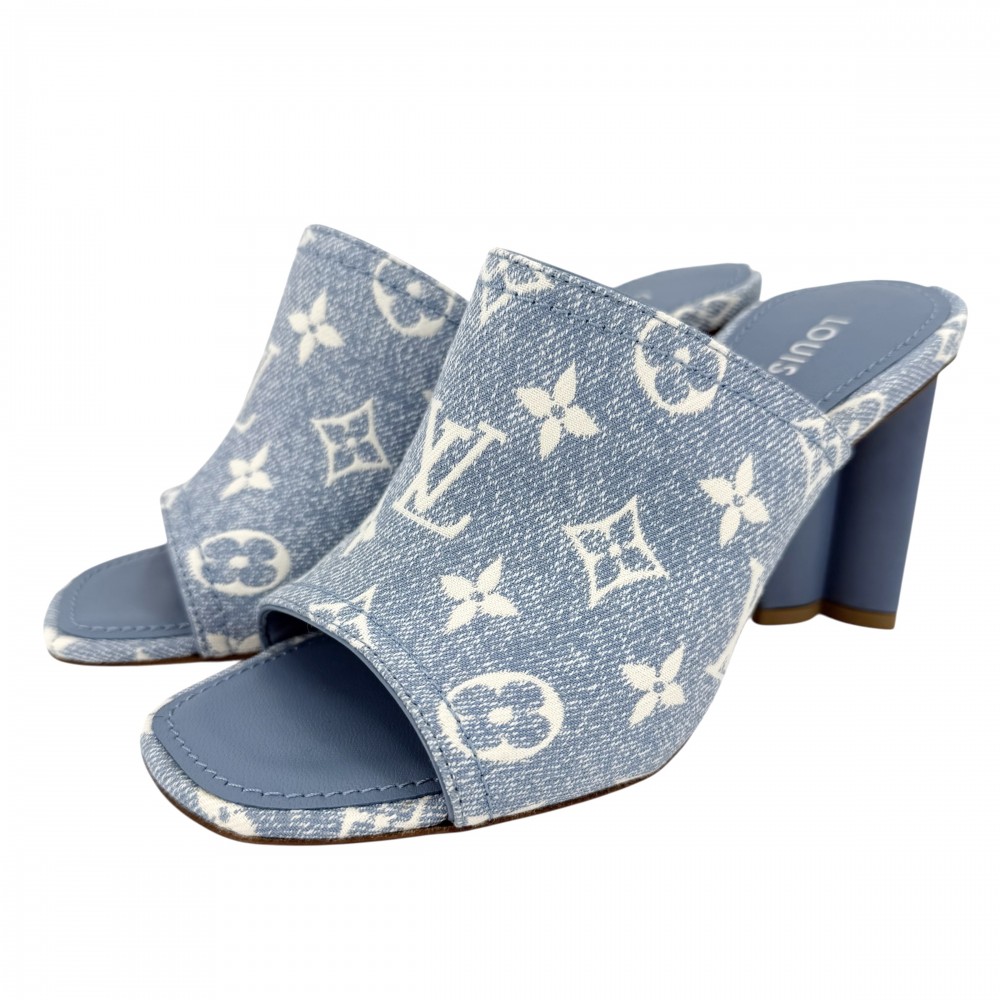 ルイヴィトン サンダル レディース モノグラムジーンズ 影ぼうし生産ライン ミュール 35 1/2大きさ 約23糎 LOUIS VUITTON    青色 青【中古品】