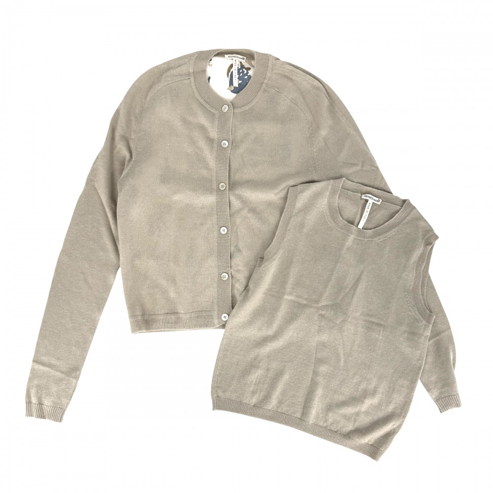 【エントリーでポイント10倍】 エルメス セット レディース カーディガン ノースリーブ マルジェラ期 魚 アパレル 服 HERMES XS ベージュ 麻 春 夏【中古品】
