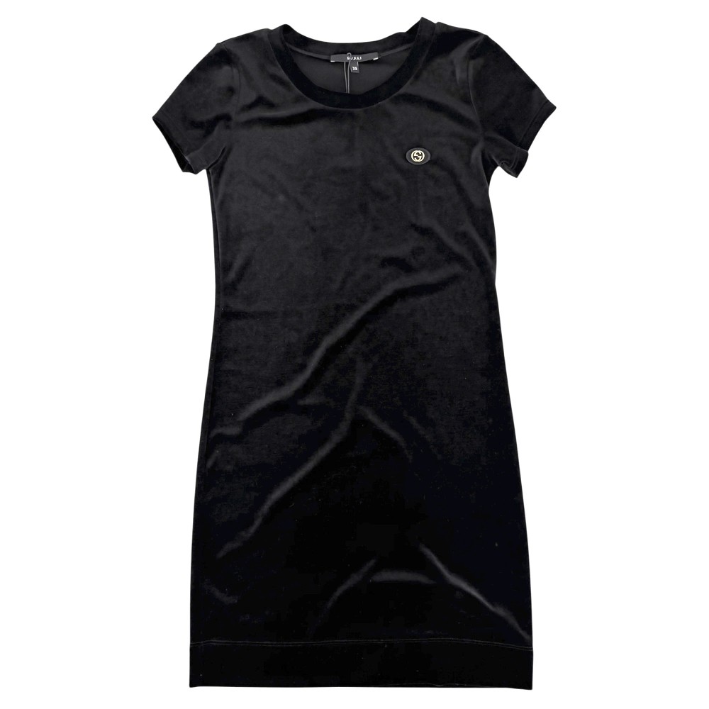 【エントリーでポイント10倍】 グッチ ワンピース レディース ベロア 半袖 服 アパレル GUCCI XS 271473 ブラック 黒 アセテート ポリエステル 春 夏 美品【中古品】