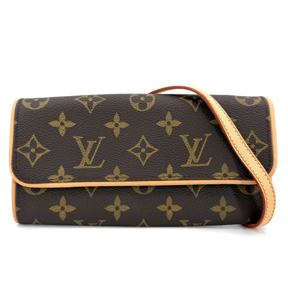 ルイヴィトン 2WAY レディース モノグラム ポシェットツインPM ウエストポーチ ショルダーバッグ 斜め掛け Pochett Twin LOUIS VUITTON M51854 ブラウン 茶 ゴールド金具 美品【中古品】