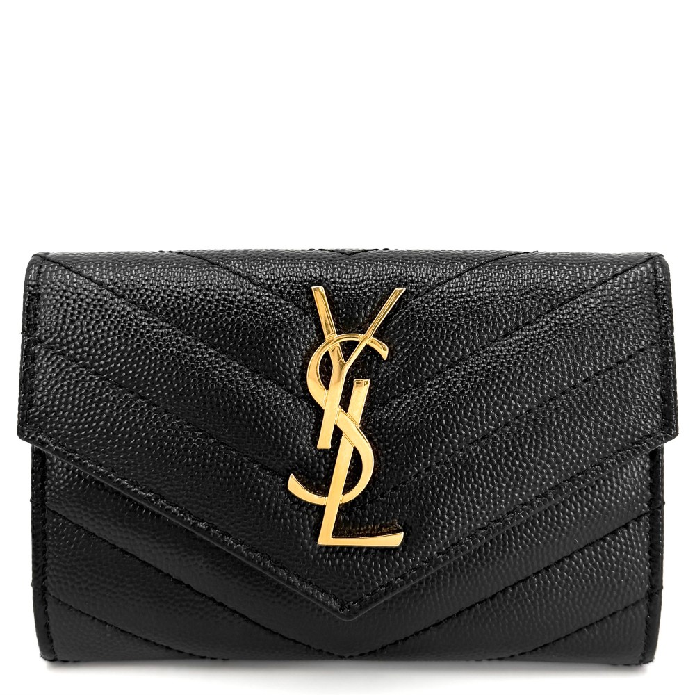 サンローランパリ コインケース レディース ミニ財布 カードケース スモール エンペロープウォレット SAINT LAURENT PARIS 414404 カーフ ブラック 黒 ゴールド金具【中古品】