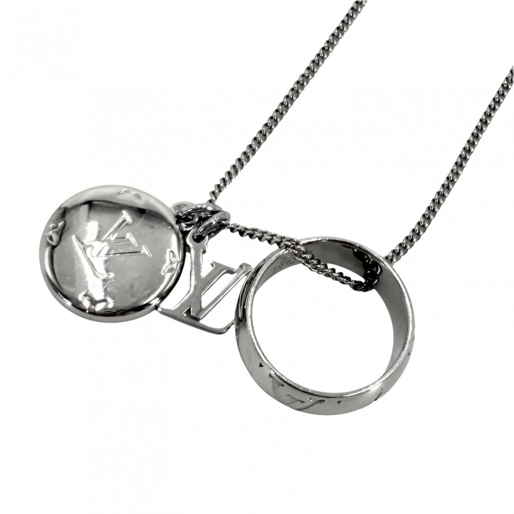 ルイヴィトン ネックレス メンズ アジャスター付き 2WAY リングネックレス モノグラム 指輪 LVロゴ シルバー アクセサリー LOUIS VUITTON M62485 約19.1g 美品【中古品】