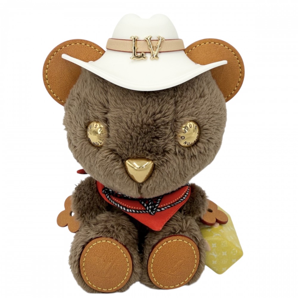 ルイヴィトン キーホルダー レディース バッグチャーム・LVルイベア ぬいぐるみ インテリア 小物 LOUIS VUITTON M03176 フェイクファー レザー ブラウン 茶 ゴールド金具 美品【中古品】