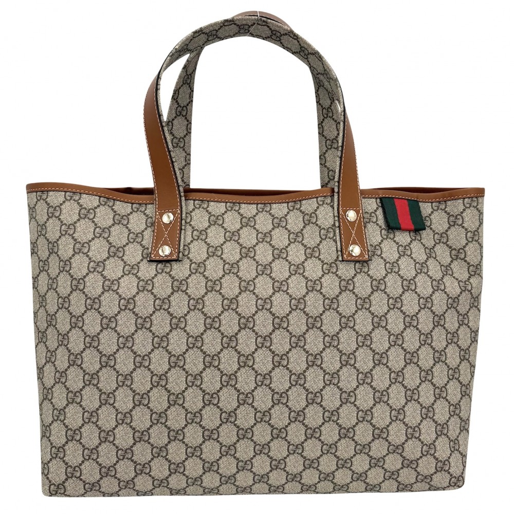 グッチ トートバッグ ユニセックス ハンドバッグ シェリーライン 肩掛け A4対応 男女兼用 メンズ レディース GUCCI 211134 GGスプリームキャンバス レザー ベージュ ブラウン 茶 ゴールド金具 美品【中古品】
