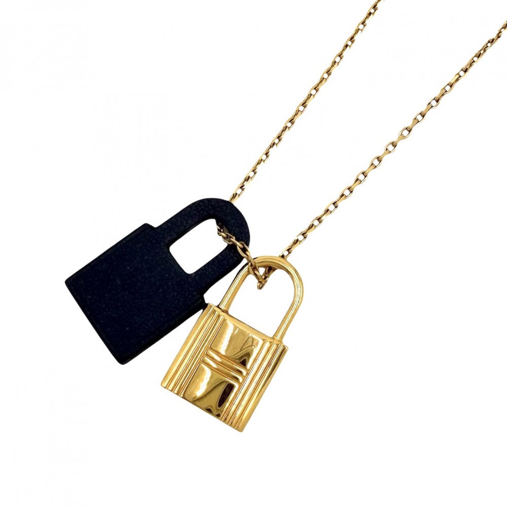 エルメス ネックレス レディース オーケリーPM カデナ アクセサリー アジャスター付き レザー HERMES Z刻印 ネイビー 紺 ゴールド 約6.4g 美品2021年【中古品】