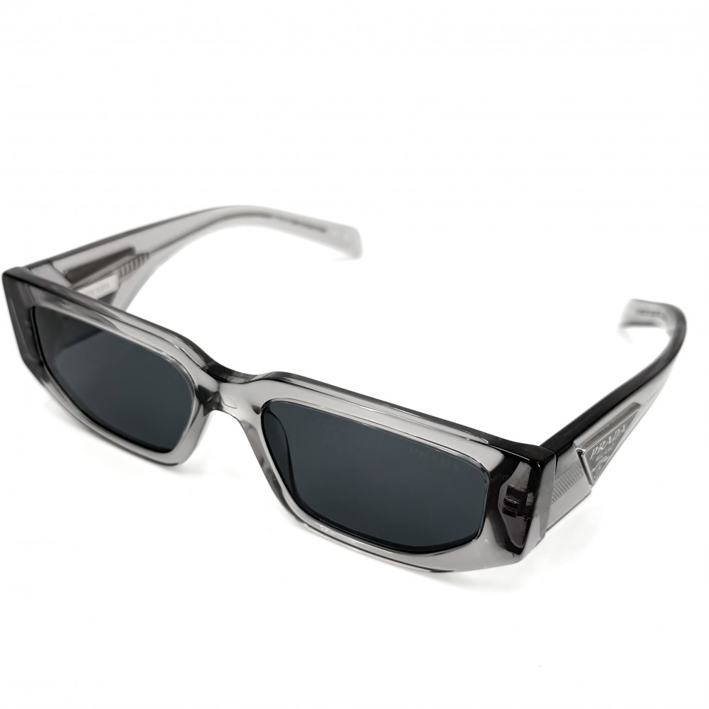 プラダ サングラス ユニセックス レクタンギュラーシェイプ トライアングルロゴ アイウェア 眼鏡 メンズ レディース PRADA SPR09Z アセテート クリアグレー シルバー金具 美品【中古品】