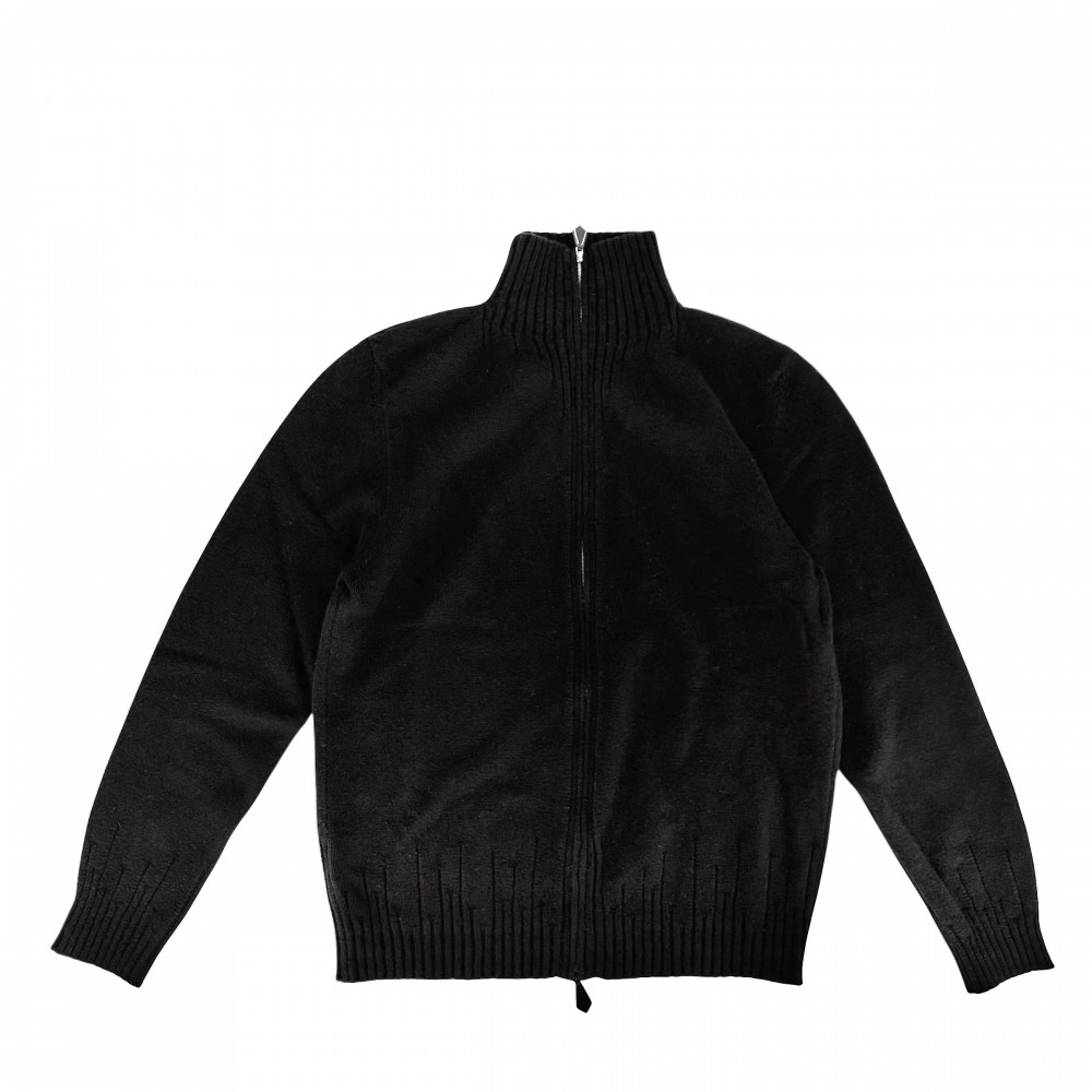 エルメス 編み物 レディース ジップアップ ハイネック スウェーター 長袖 お召しもの トップス 服 HERMES L 黒いこと 黒 しろがね色金具 カシミール    秋 冬 美品【中古品】
