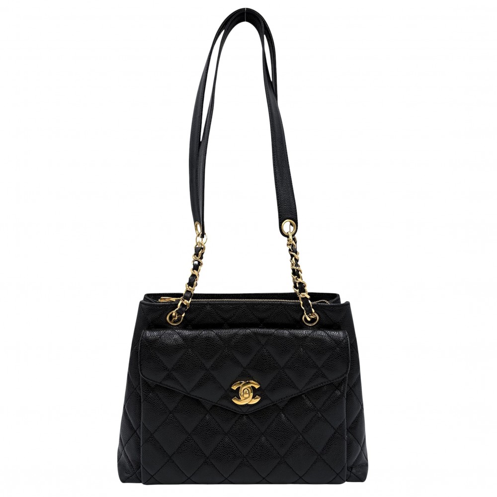 シャネル ショルダーバッグ レディース ココマーク マトラッセ 盛りだくさん下げ翼 肩かけ CHANEL A06323  キャビア素はだ   黒いこと 黒 ゴールド金具【中古品】