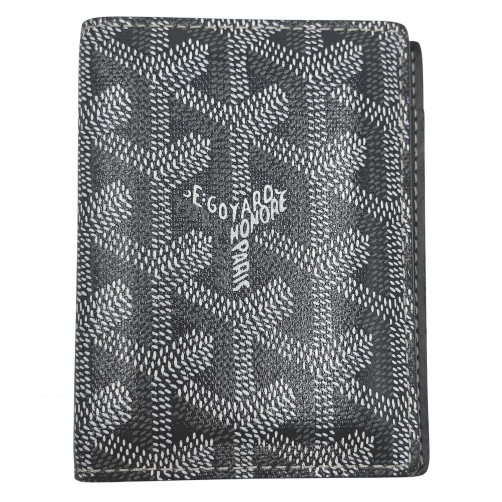 ゴヤール 歌留多入れもの メンズ 杉綾模様 サンマルク 名刺入れ 小物 GOYARD 上塗り帆布  なめし革   薄墨色【中古品】