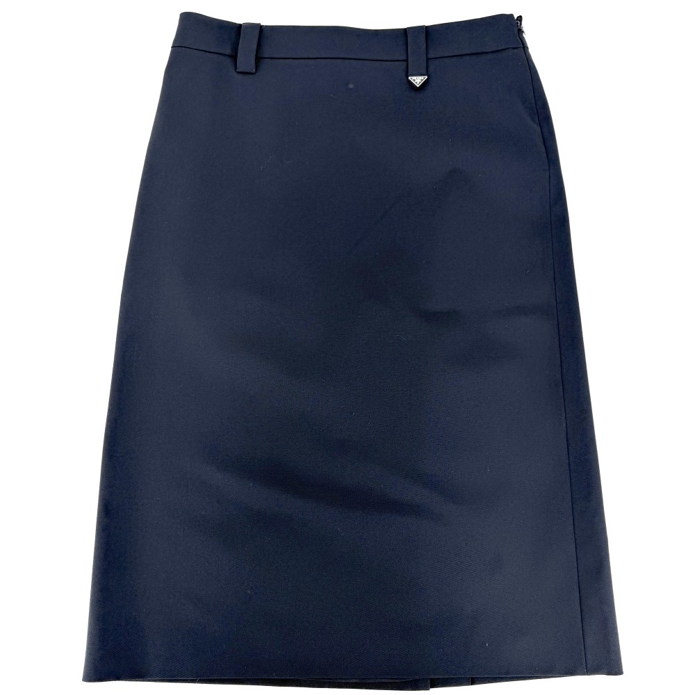 【大売出し】 プラダ スカート レディース トライアングルロゴ シンプル ボトムス 服 アパレル PRADA 40 ネイビー 紺 ポリエステル エラスタン 美品【中古品】｜VINTAGE BRAND TOKYO