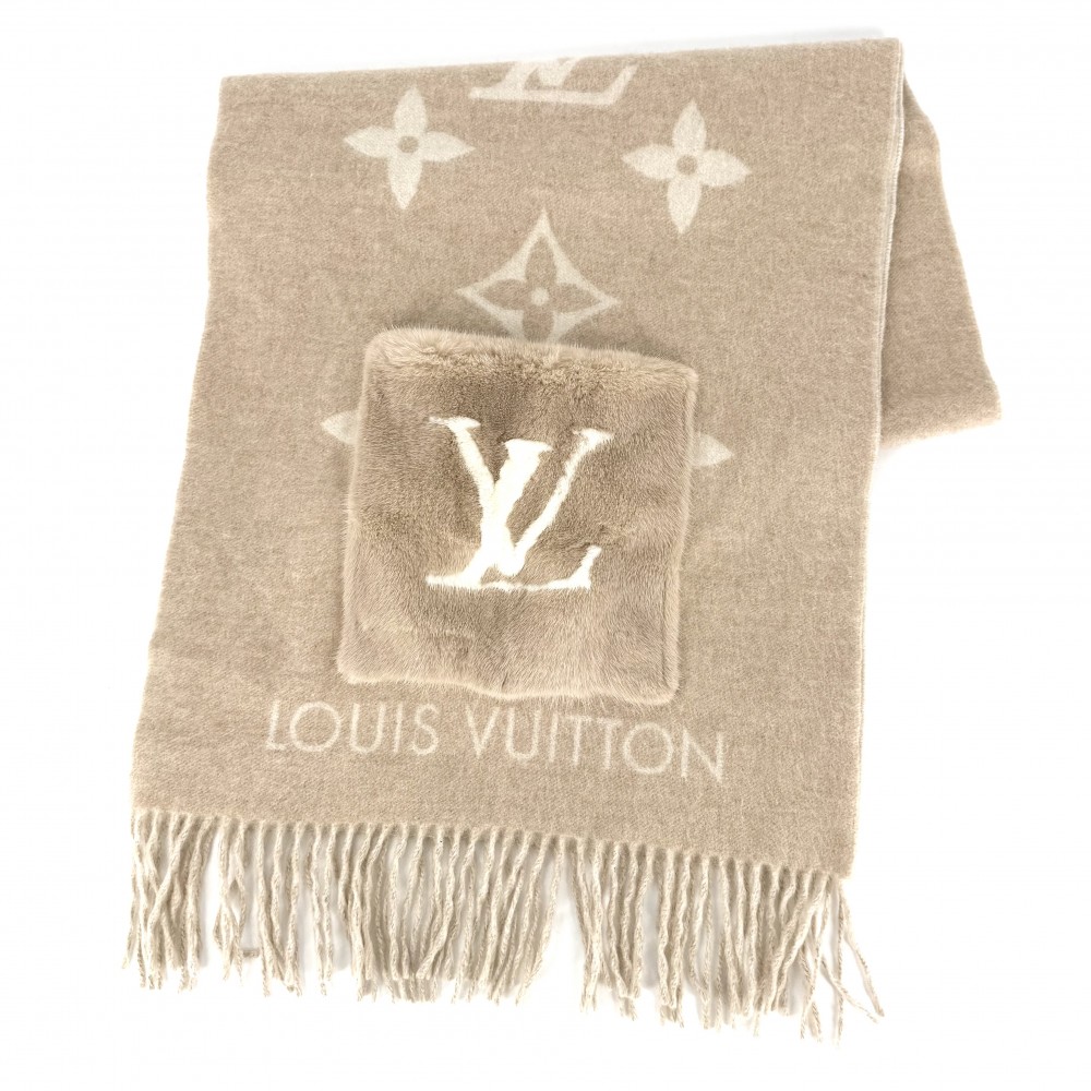 【大売出し】 ルイヴィトン マフラー レディース モノグラム コールドレイキャビック 防寒具 LOUIS VUITTON M74354 カシミヤ ミンク ベージュ アイボリー 冬【中古品】｜VINTAGE BRAND TOKYO