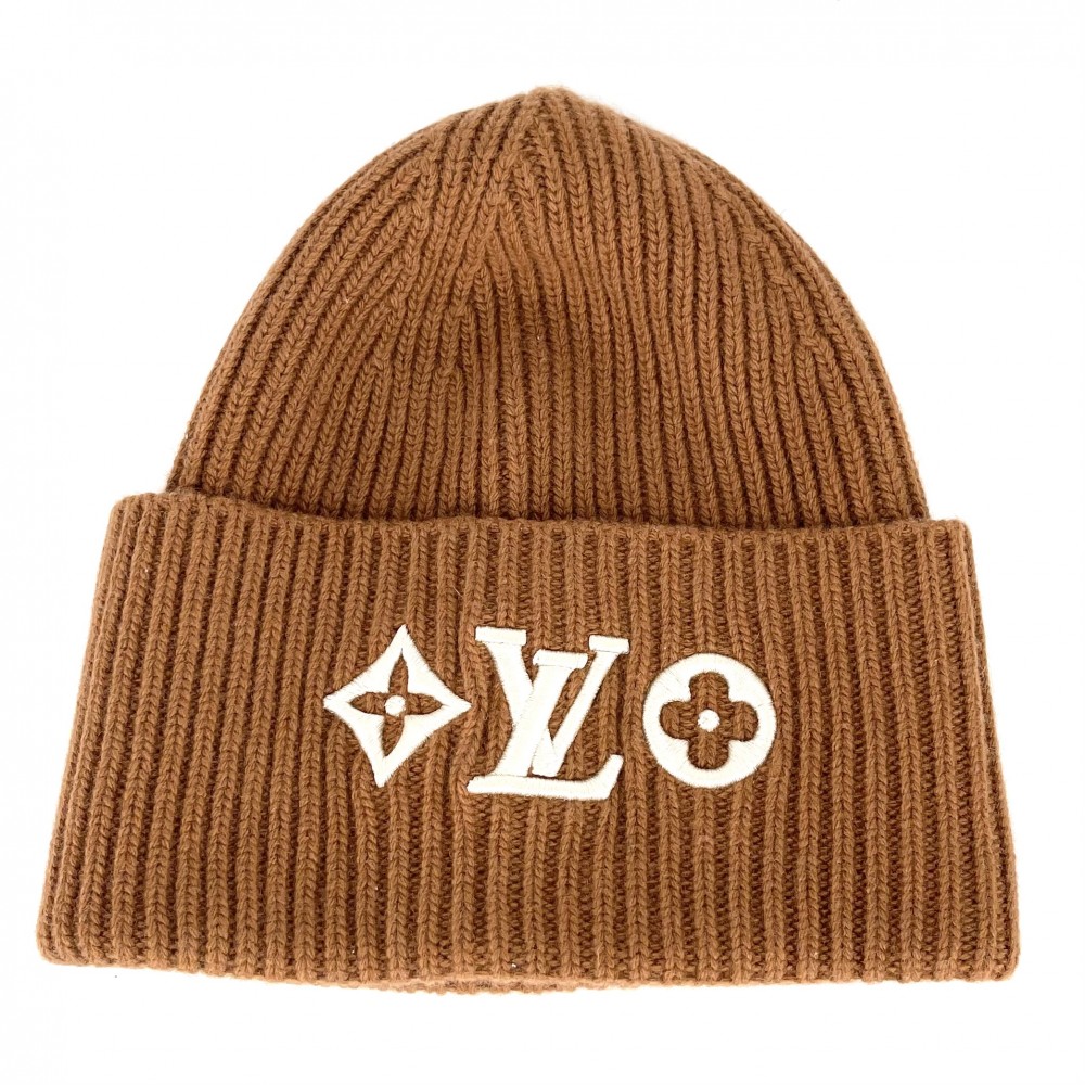 【大売出し】 ルイヴィトン 編み物旗がしら レディース ビーニー・LV 天々伝達ルート 編み物帽 かぶり笠 流行り物品目 S大いさ LOUIS VUITTON M78928 羊毛    赤銅色 茶 秋 冬 美品【中古品】