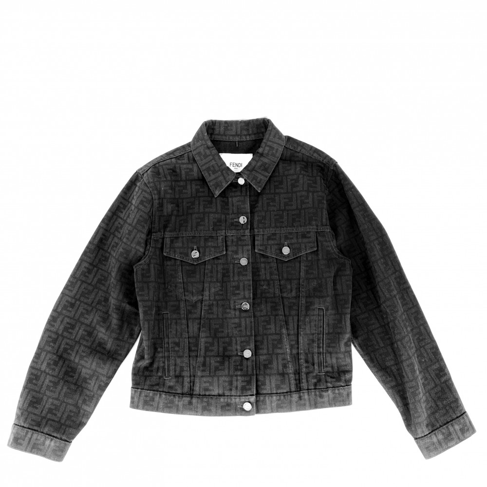 フェンディ デニムジャケット レディース ズッカ 総柄 アウター ロゴ アパレル 服 FENDI 38 ブラック 黒 シルバー金具 コットン 秋 冬【中古品】｜VINTAGE BRAND TOKYO