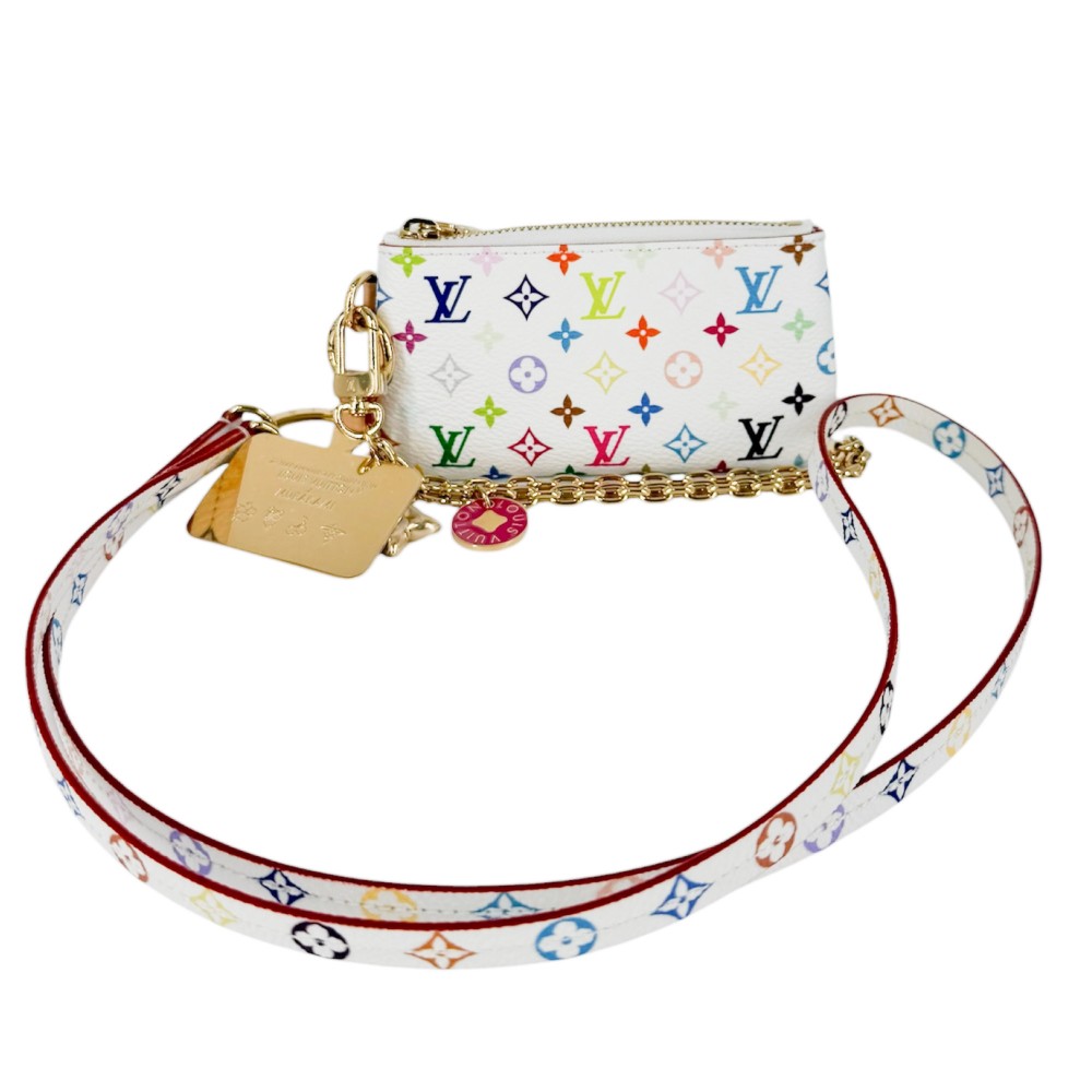 【大売出し】 ルイヴィトン キーホルダー レディース モノグラム 村上隆 電話機保持者 LV×TM 小物 合切袋 LOUIS VUITTON M14099    白いこと 白 マルチ色つや 美品【中古品】